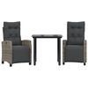 vidaXL 3-delige Tuinset met kussens poly rattan grijs