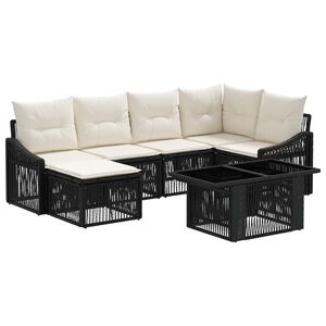 vidaXL Tuinbankenset 7 st Zwart en Cream Wit poly rattan