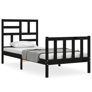 vidaXL Bedframe met hoofdbord massief hout zwart