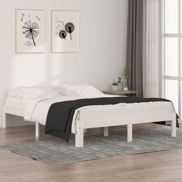 vidaXL Bedframe massief hout wit 150x200 cm