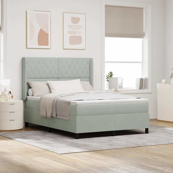 vidaXL Boxspringbed met matras Lichtgrijs 140 x 200 cm Fluweel