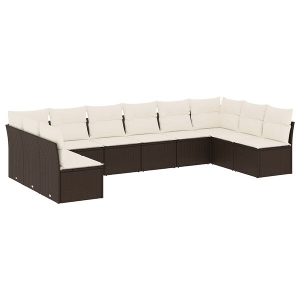 vidaXL 10-delige Loungeset met kussens poly rattan bruin