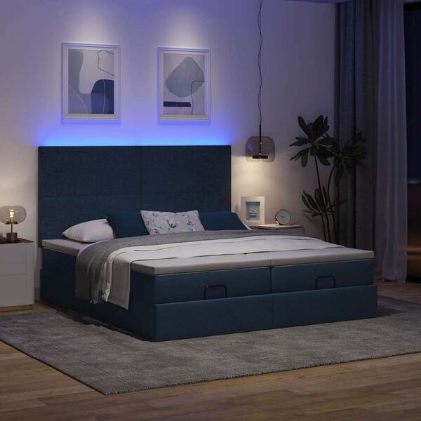 vidaXL Ottoman bed met matrassen en LED's 160x200cm stof blauw