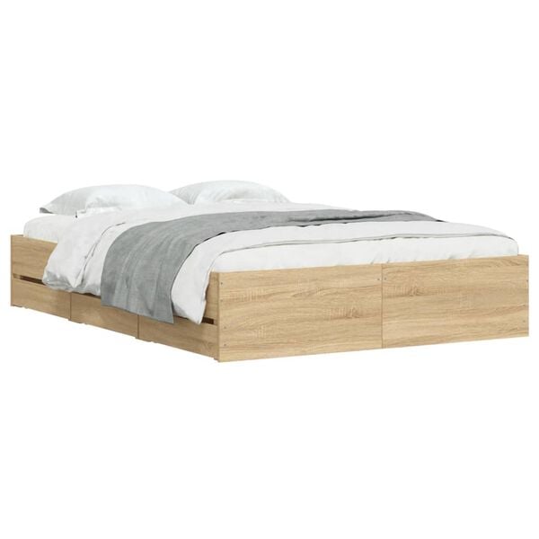 vidaXL Bedframe met lades bewerkt hout sonoma eikenkleurig 120x200 cm