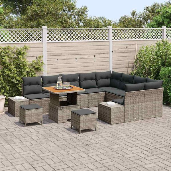 vidaXL Tuin Sofa Set met kussen 12 pcs Licht Grijs en Donker Grijs