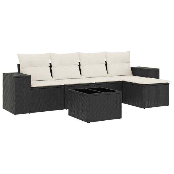 vidaXL 6-delige Loungeset met kussens poly rattan zwart