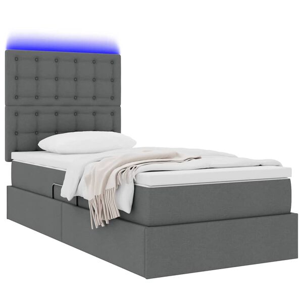 vidaXL Opbergbed met LED met matras Donkergrijs 90 x 190 cm Polyester