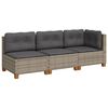 vidaXL Tuinbank 3-zits met kussens poly rattan grijs