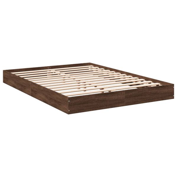 vidaXL Bedframe bewerkt hout bruin eikenkleur 135x190 cm