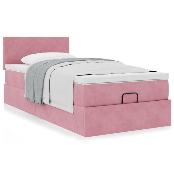 vidaXL Ottoman bed met matras 80x200cm fluweel roze