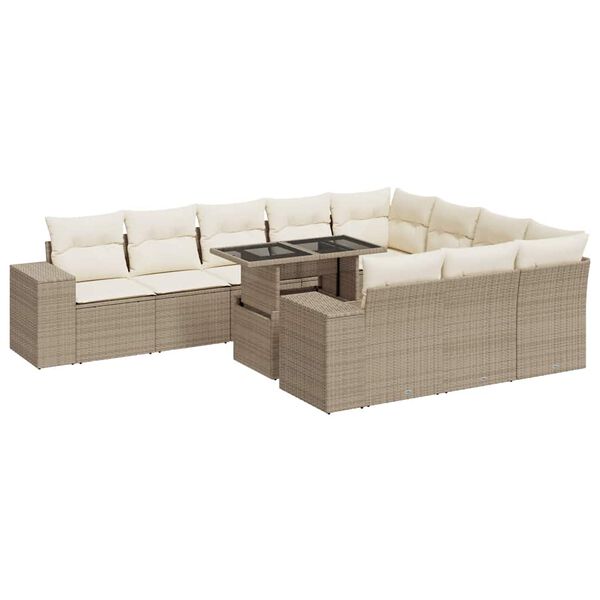 vidaXL 11-delige Tuinset met kussens poly rattan beige