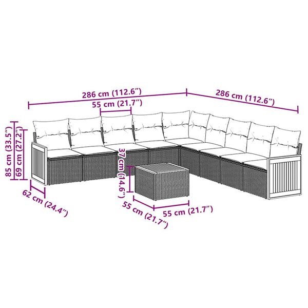 vidaXL 10-delige Loungeset met kussens poly rattan zwart