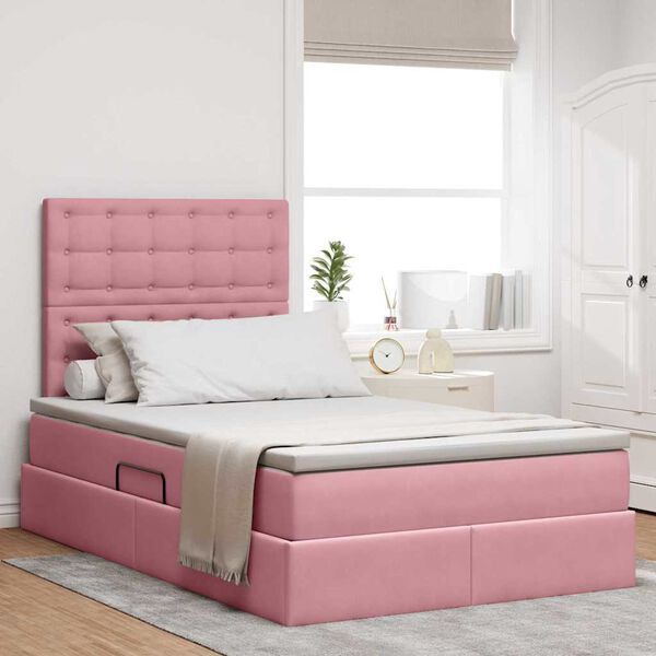 vidaXL Opslag bed met matras met matras Roze 120 x 200 cm Fluweel
