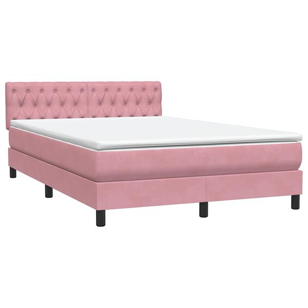 vidaXL Boxspring met matras fluweel roze 160x220 cm