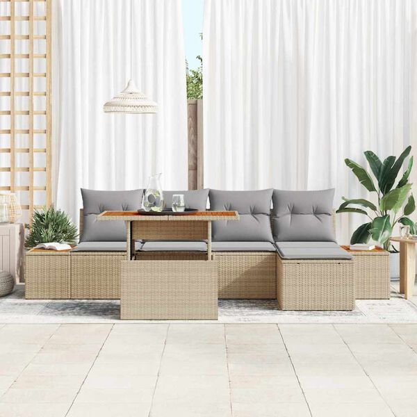 vidaXL Tuin Sofa Set met opslag 6 pcs Beige Poly riet