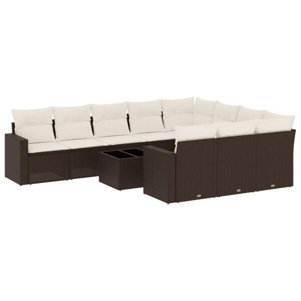 vidaXL 11-delige Loungeset met kussens poly rattan bruin