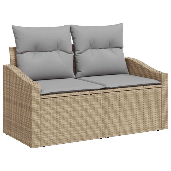 vidaXL Bankstel met kussen met opslag 9 pcs Beige en Grijs poly rattan