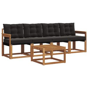 vidaXL Buiten bankenset met kussen 5 pcs Natuurlijk en Zwart
