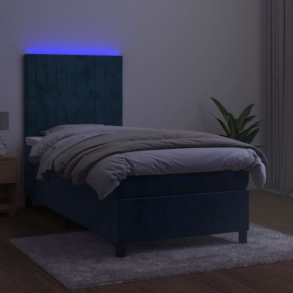 vidaXL Boxspring met matras en LED fluweel donkerblauw 80x200 cm