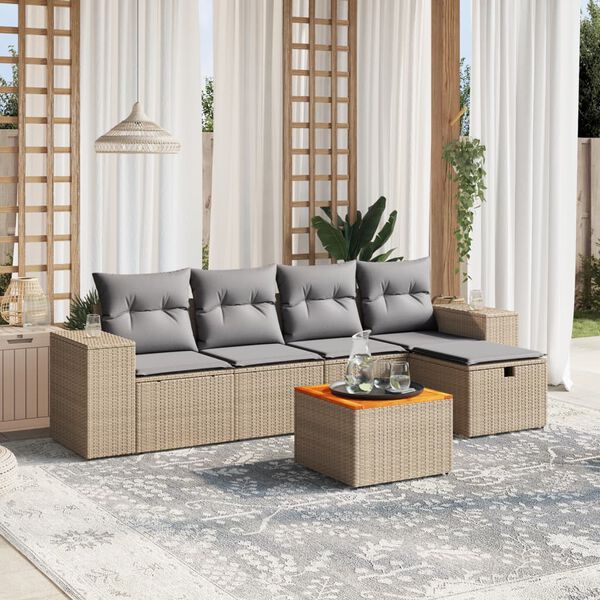 vidaXL 6-delige Loungeset met kussens poly rattan gemengd beige
