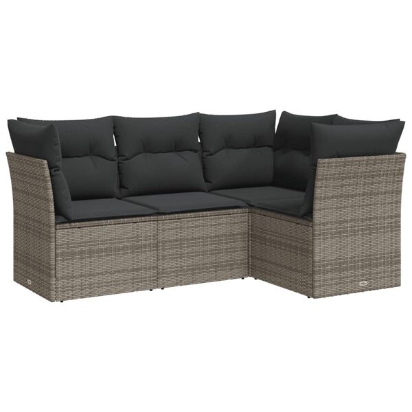 vidaXL 4-delige Loungeset met kussens poly rattan grijs