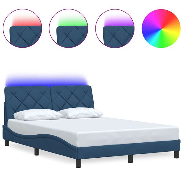 vidaXL Bedframe met LED zonder matras 140x190 cm stof blauw
