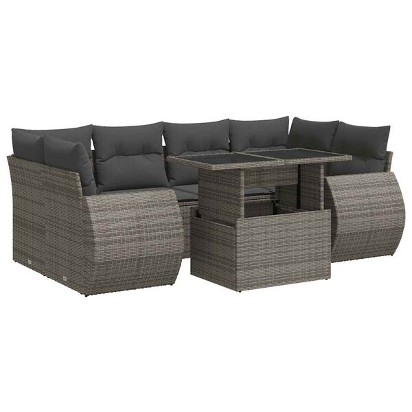 vidaXL 7-delige Loungeset met kussens poly rattan grijs