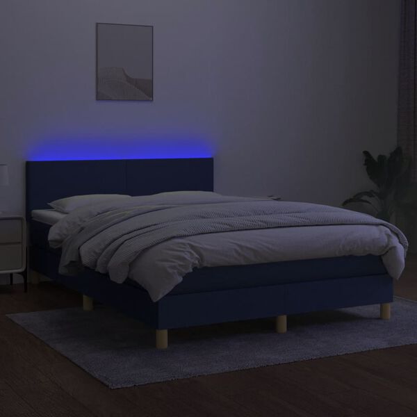 vidaXL Boxspring met matras en LED stof blauw 140x200 cm