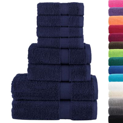 vidaXL 8-delige Handdoekenset 600 g/m² 100% katoen marineblauw