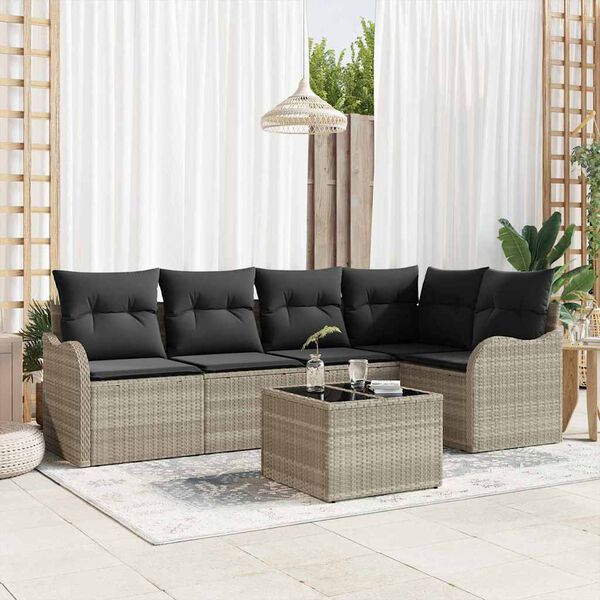 vidaXL Tuin Sofa Set met kussen met opslag 6 pcs Grijs Poly riet