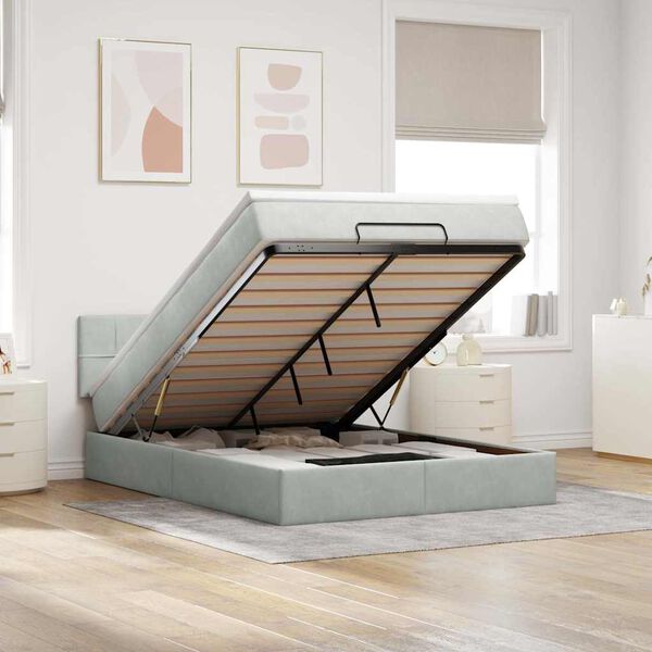 vidaXL Ottoman bed met matras 140x200cm fluweel lichtgrijs
