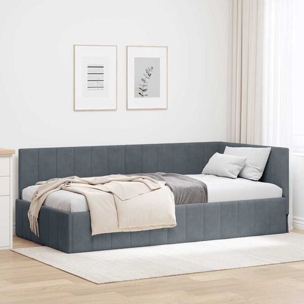 vidaXL Hoekbedframe met hoofdeinde Donkergrijs 90 cm x 190 cm Fluweel