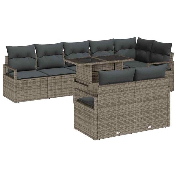 vidaXL Tuin Sofa Set met opslag 9 pcs Grijs Poly riet