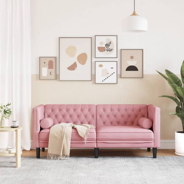 vidaXL Tweezitsbank Chesterfield-stijl en bolsters fluweel roze