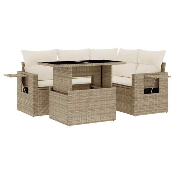 vidaXL 5-delige Loungeset met kussens poly rattan beige