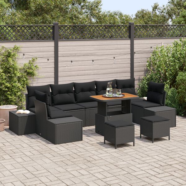 vidaXL Tuin Sofa Set 10 pcs Zwart Poly Rattan en Poedergecoat Staal