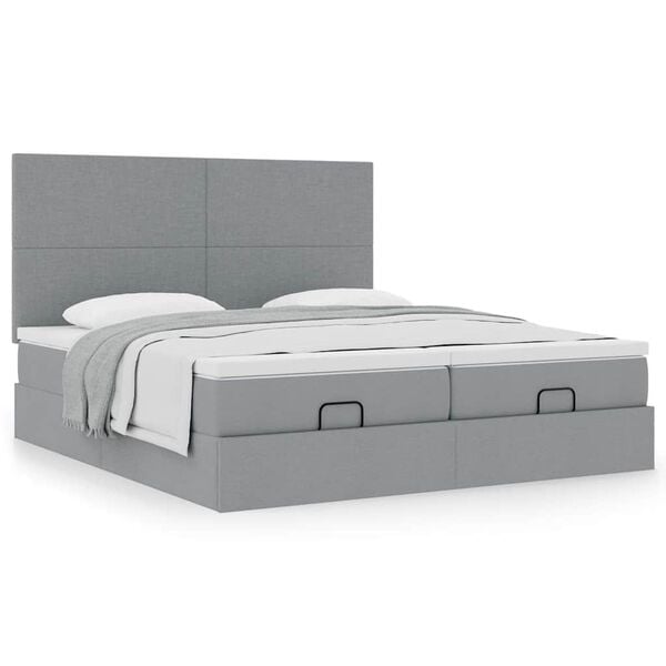 vidaXL Ottoman bed met matrassen 180x200cm stof lichtgrijs
