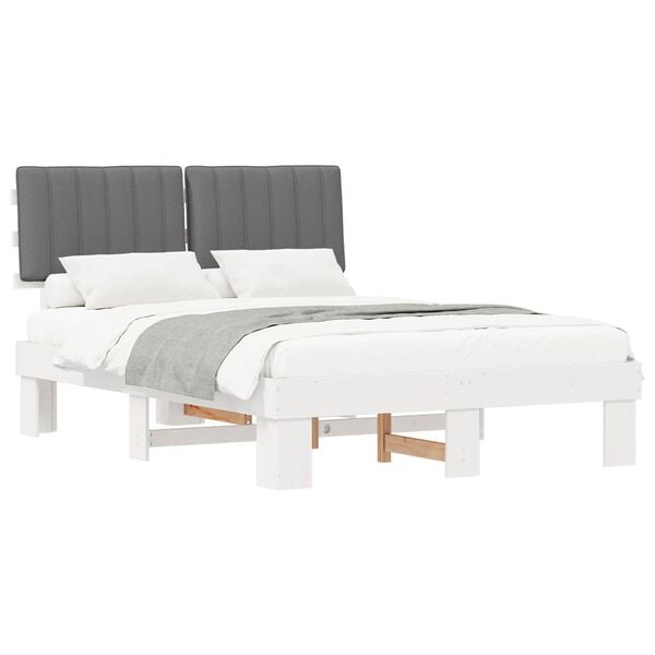 vidaXL Bedframe met Gevoerd Hoofdgedeelte Lichtgrijs 135 x 190 cm