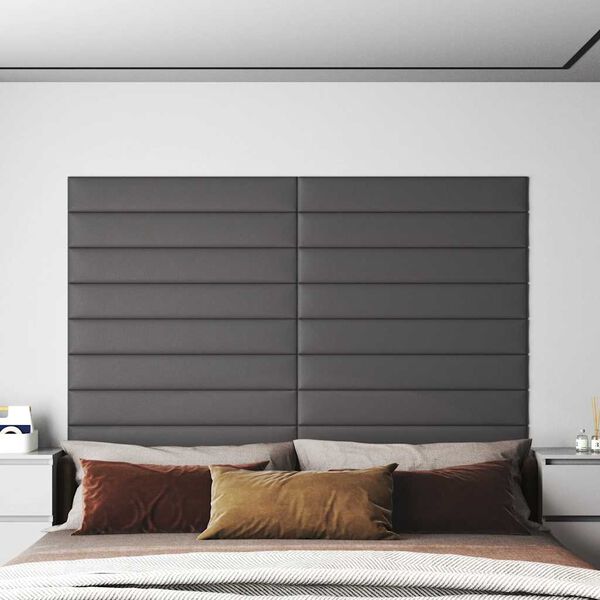 vidaXL Wandpanelen 12 st 1,62 m&sup2; 90x15 cm kunstleer grijs