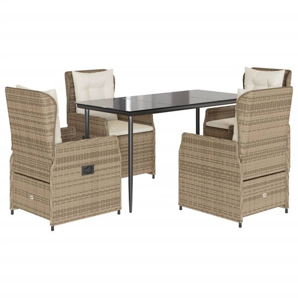 vidaXL 5-delige Tuinset met kussens poly rattan beige
