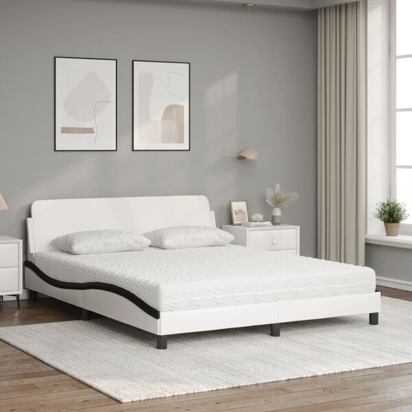 vidaXL Bed met matras "Dover" kunstleer wit en zwart 160x200 cm