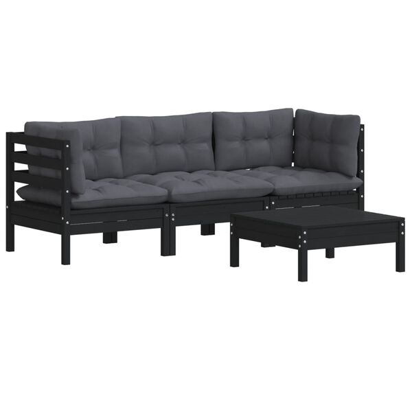 vidaXL 4-delige Loungeset met antracietkleurige kussens grenenhout