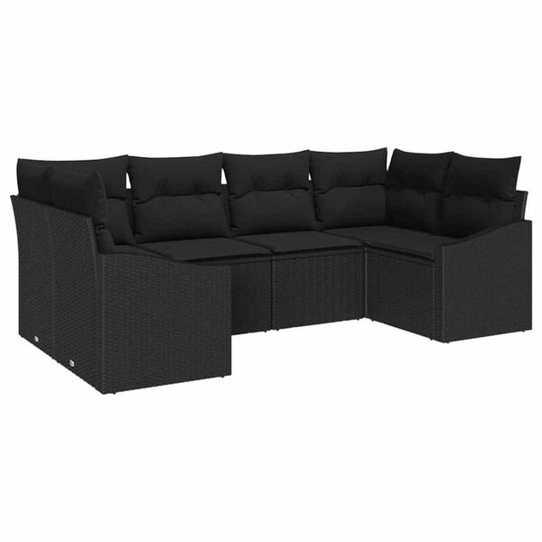 vidaXL Tuinbankenset met opslag 6 pcs Zwart poly rattan