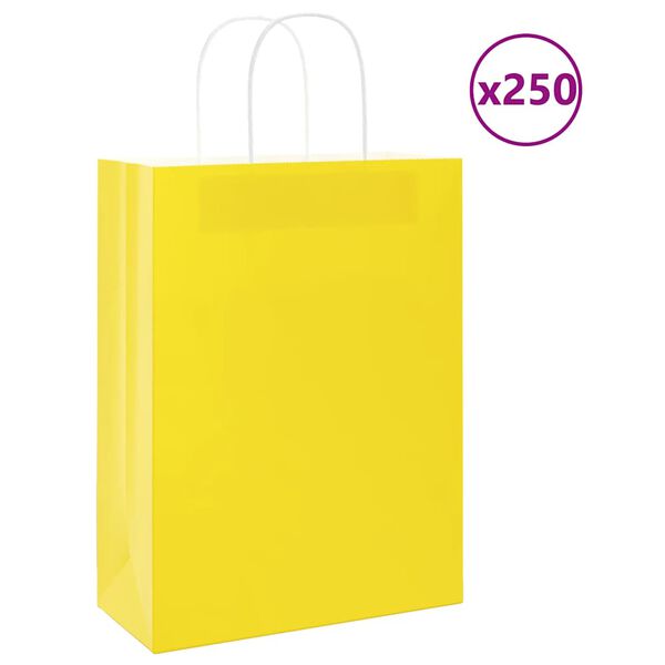 vidaXL Papieren zakken 250 st met hengsels 26x12x35 cm geel
