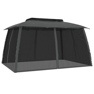 vidaXL Prieel met gaaswanden en dubbel dak 3,93x2,93 m staal antraciet