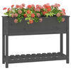 vidaXL Plantenbak met schap 111,5x34,5x81 cm massief grenenhout grijs