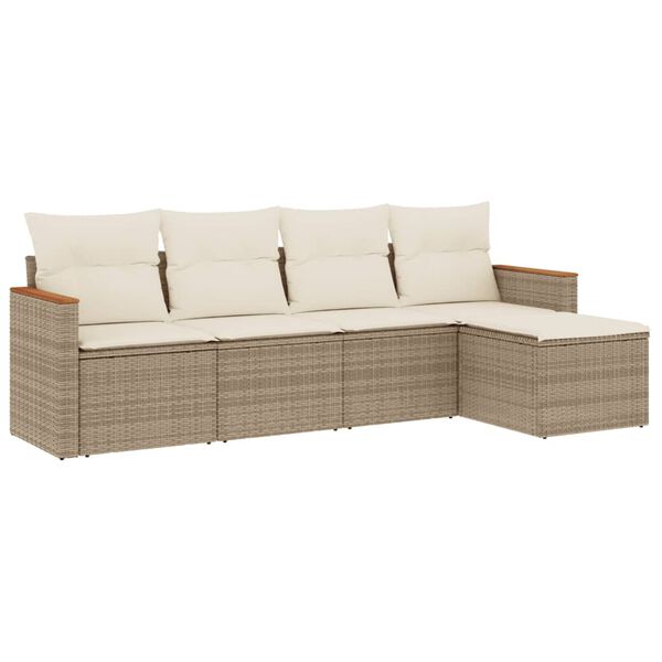 vidaXL 5-delige Loungeset met kussens poly rattan beige