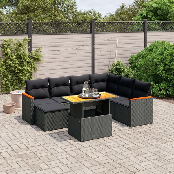 vidaXL 8-delige Loungeset met kussens poly rattan zwart