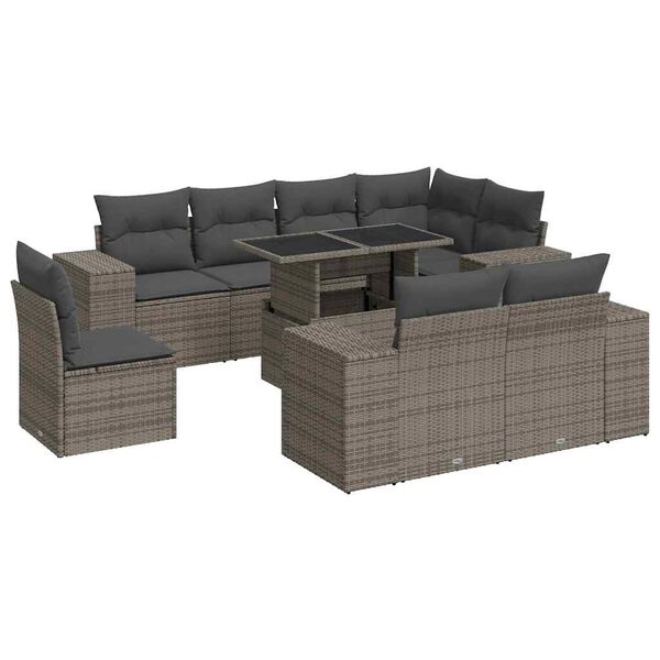 vidaXL 9-delige Loungeset met kussens poly rattan grijs
