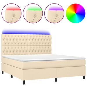 vidaXL Boxspring met matras en LED stof cr&egrave;mekleurig 180x200 cm